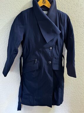 Tailored Navy Trench Coat with Wrap Collar